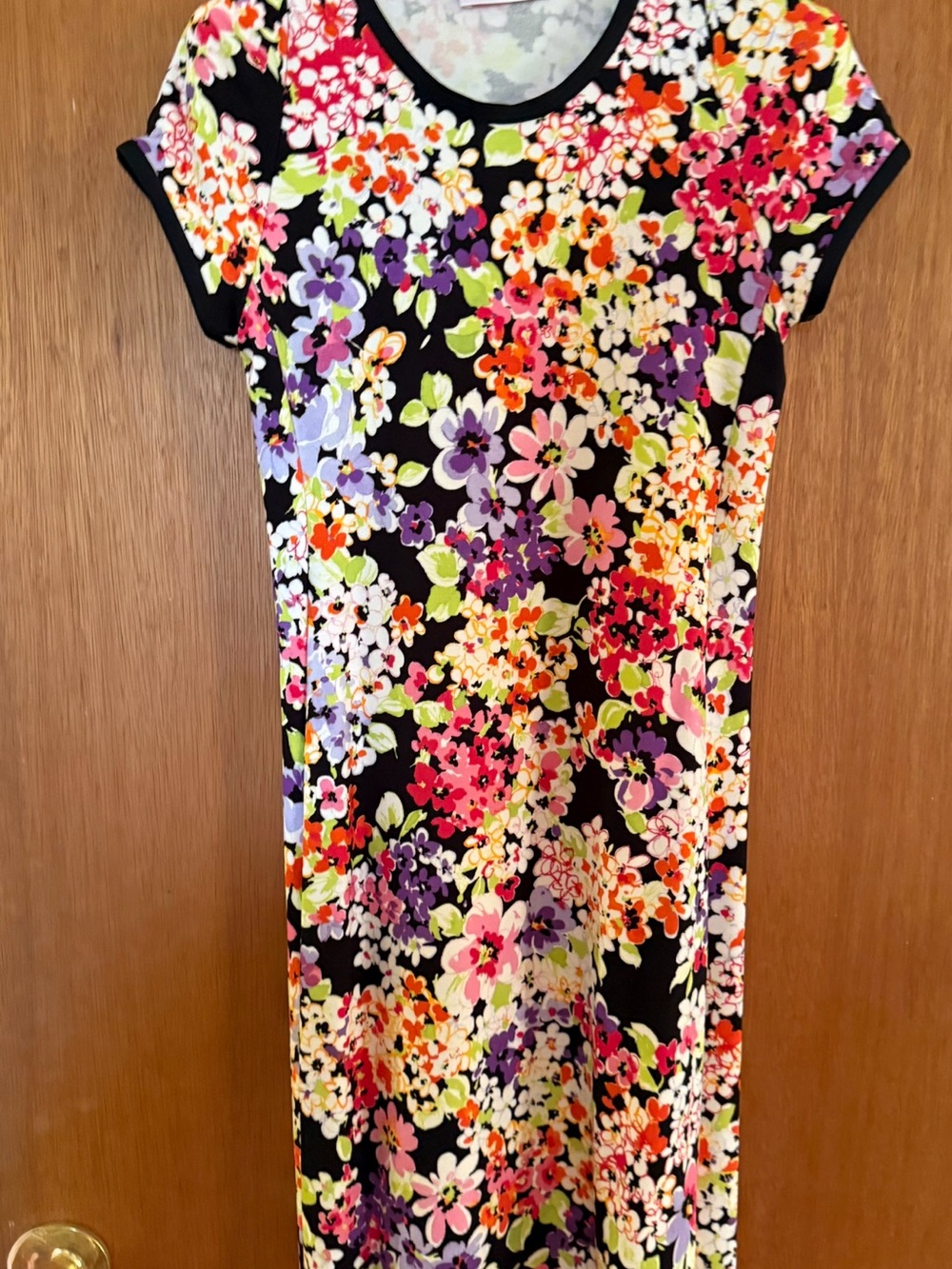 Floral Black Maxi Dress with Pink, Purple & Green Blooms